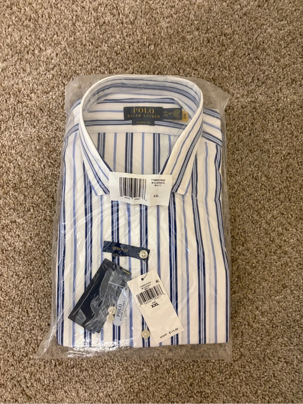 Polo by Ralph Lauren Blue and White Vertical Stripe Dress Shirt